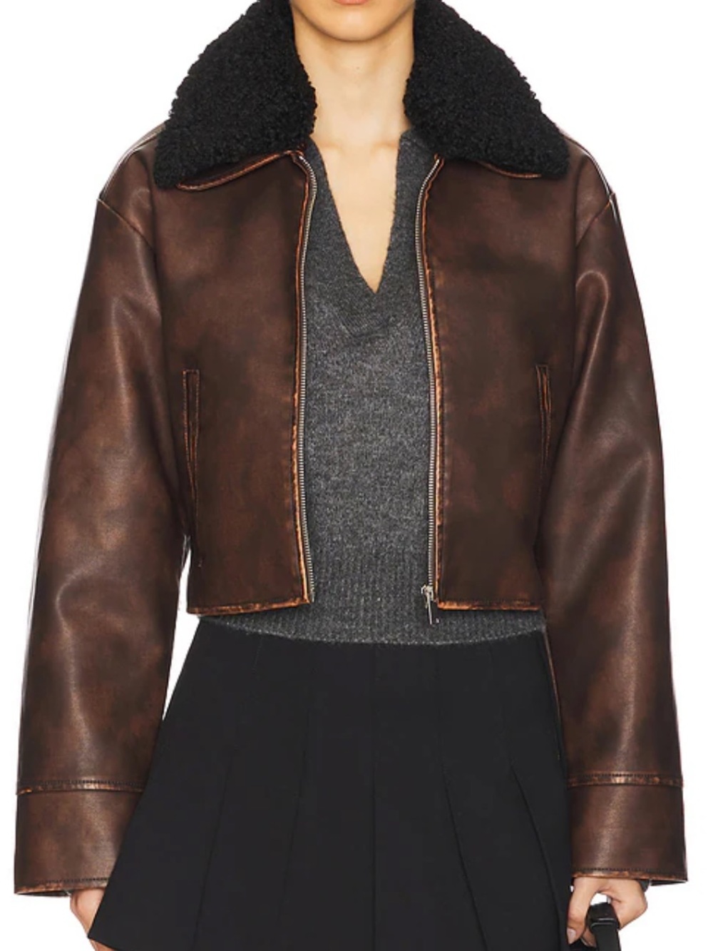 More to Come- Faux leather jacket in distressed brown